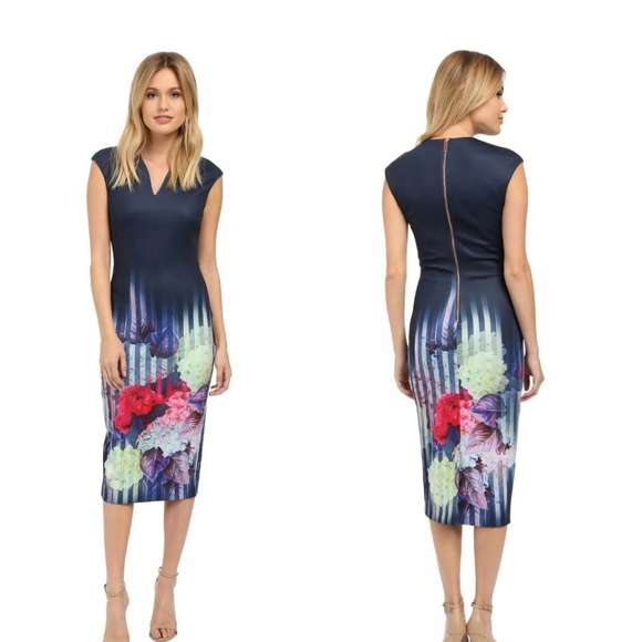 Ted Baker Dresses & Skirts - Ted Baker Navy Floral Midi Dress Size TB 5